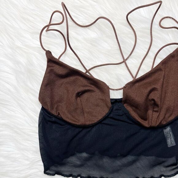 SHEIN Criss Cross Crop Top Brown and Black Size XS - Picture 1 of 3